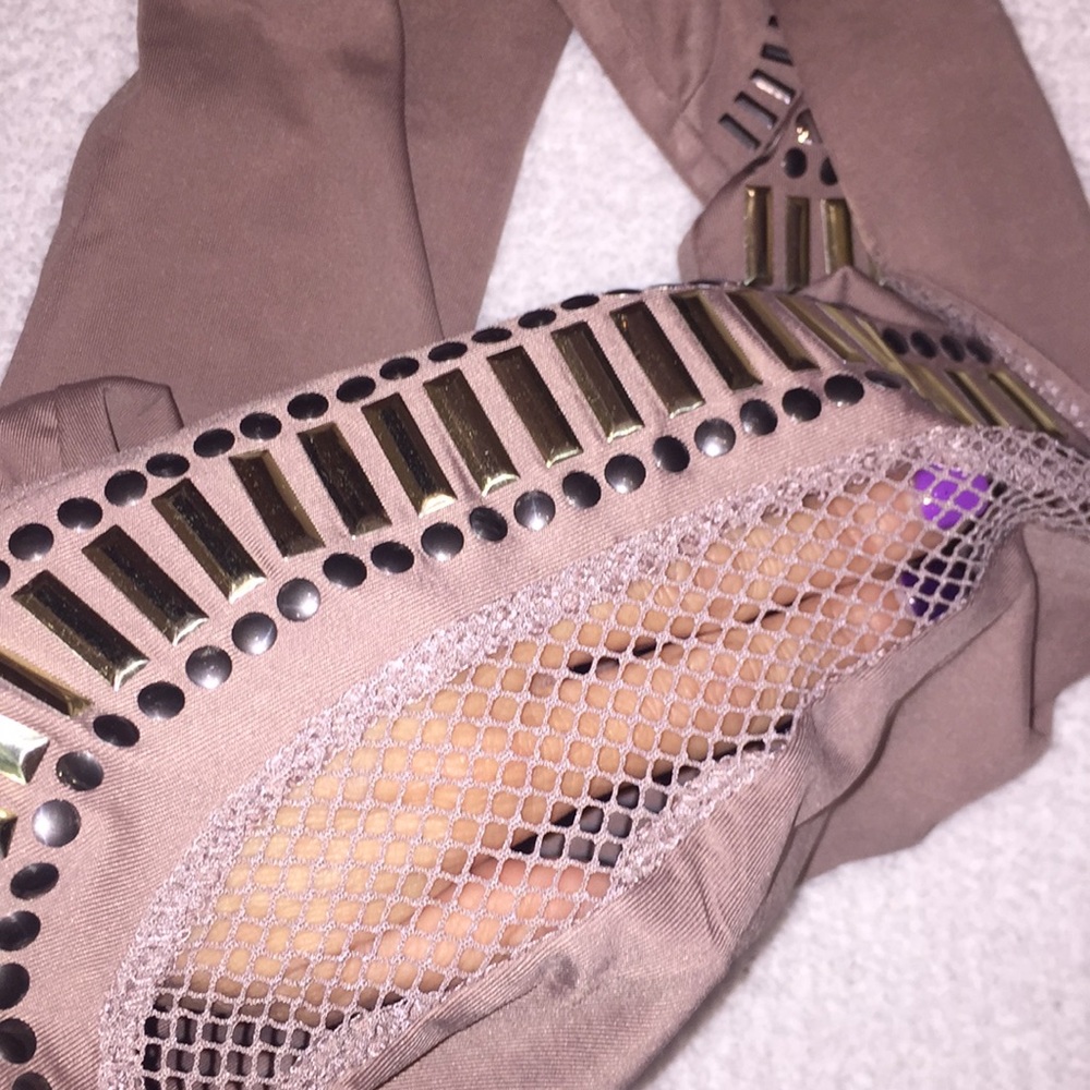 Stretchy mocha leggings small NWT studs/sequins - Picture 4 of 7